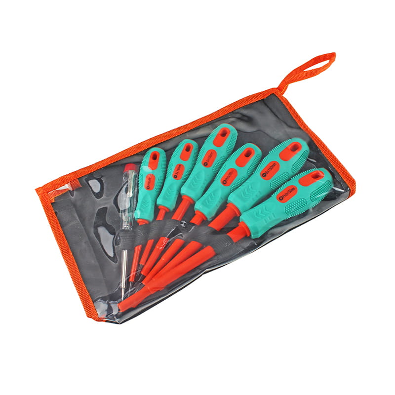 مجموعه پیچ گوشتی عایق دار 7 عددی #0x75-#1x100-#2x150mm شیاردار و فیلیپس